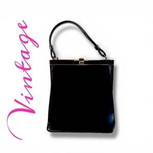 EMPRESS BAGS VINTAGE MID CENTURY sleek black satchel with gold tone hardware